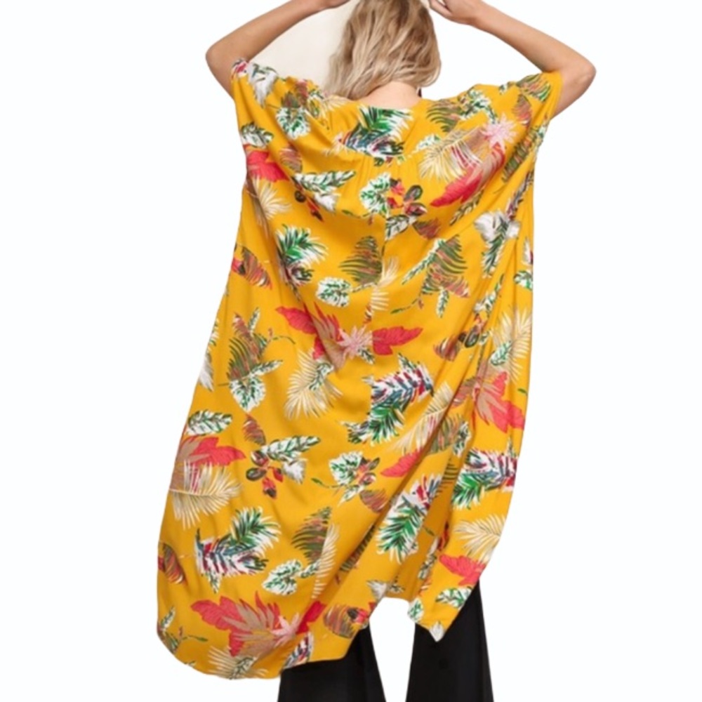 NWT UMGEE Yellow Tropical Print Kimono Duster Short Sleeve Cardigan Small - Picture 10 of 10